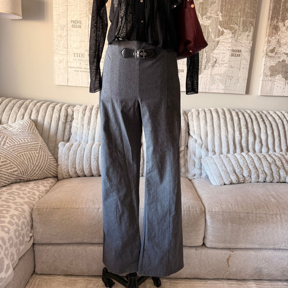 Y2K Greyβ High Waist Belted Trousers Office Siren Corporate Chic Pants XL